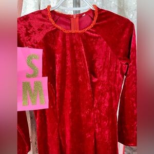 Ao dai nhung red velvet, Vietnamese traditional long dress set m 2 🎁 new year